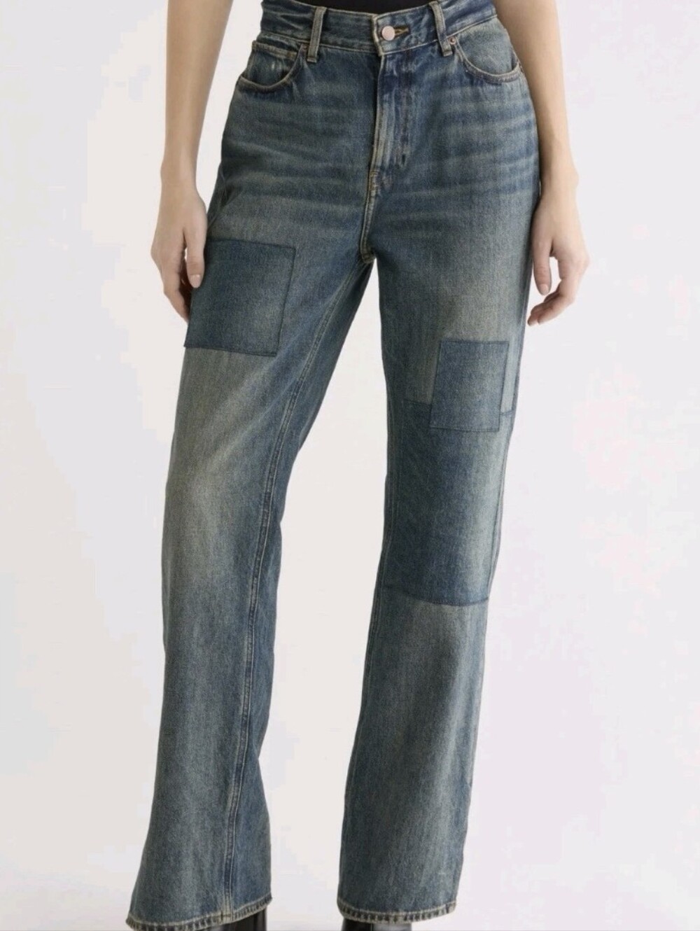 Good American The Khloé High Waist Patch Straight Leg Jeans Size 4/27 NWT 32”in
